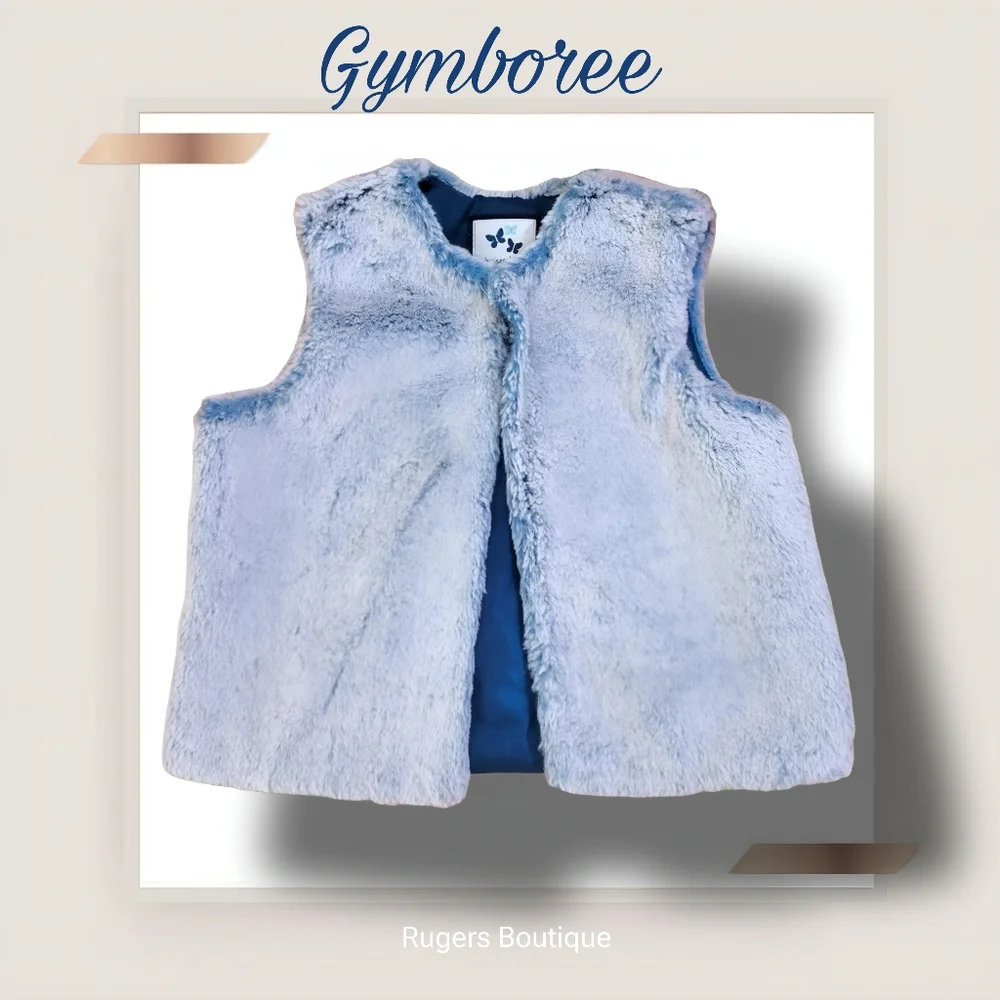 🌿Gymboree XS 4 Girls Frost Blue Faux Fur Vest Fully Lined